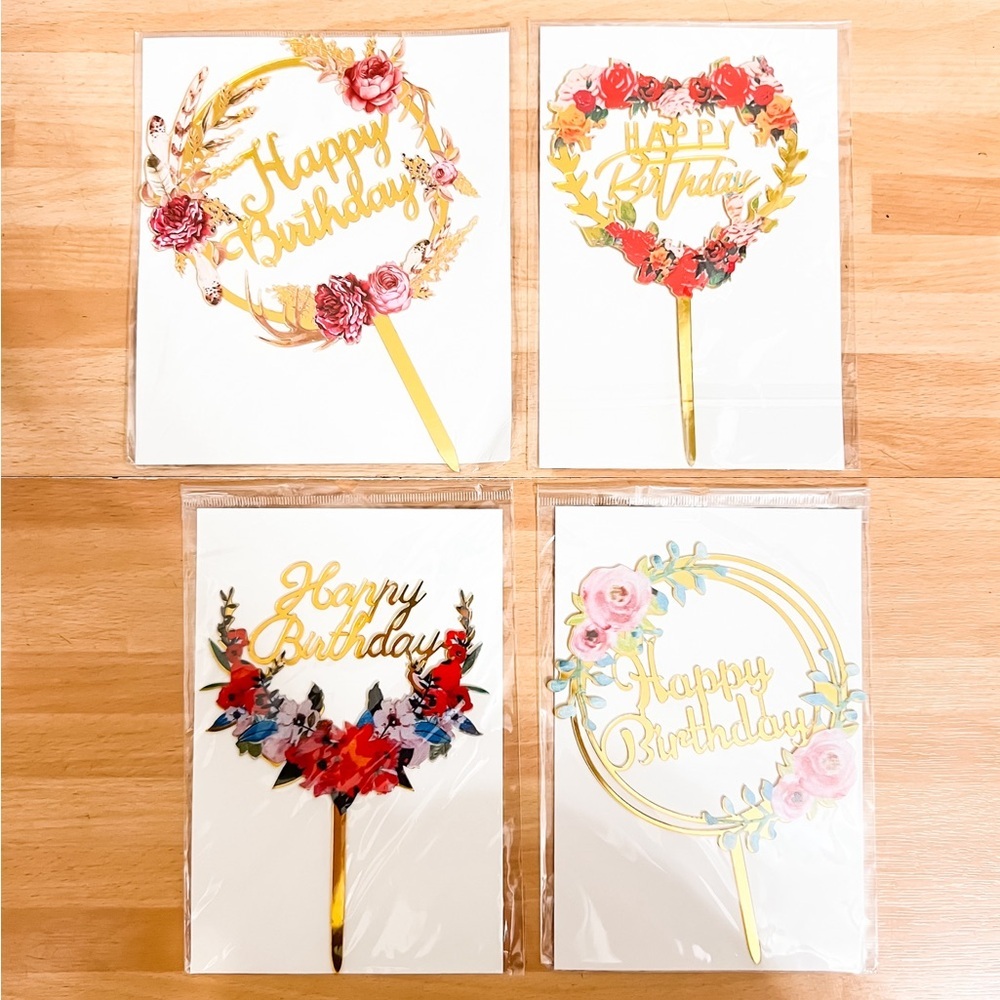Acrylic Happy Birthday Cake Toppers, 4 Pack - Picture 10 of 10